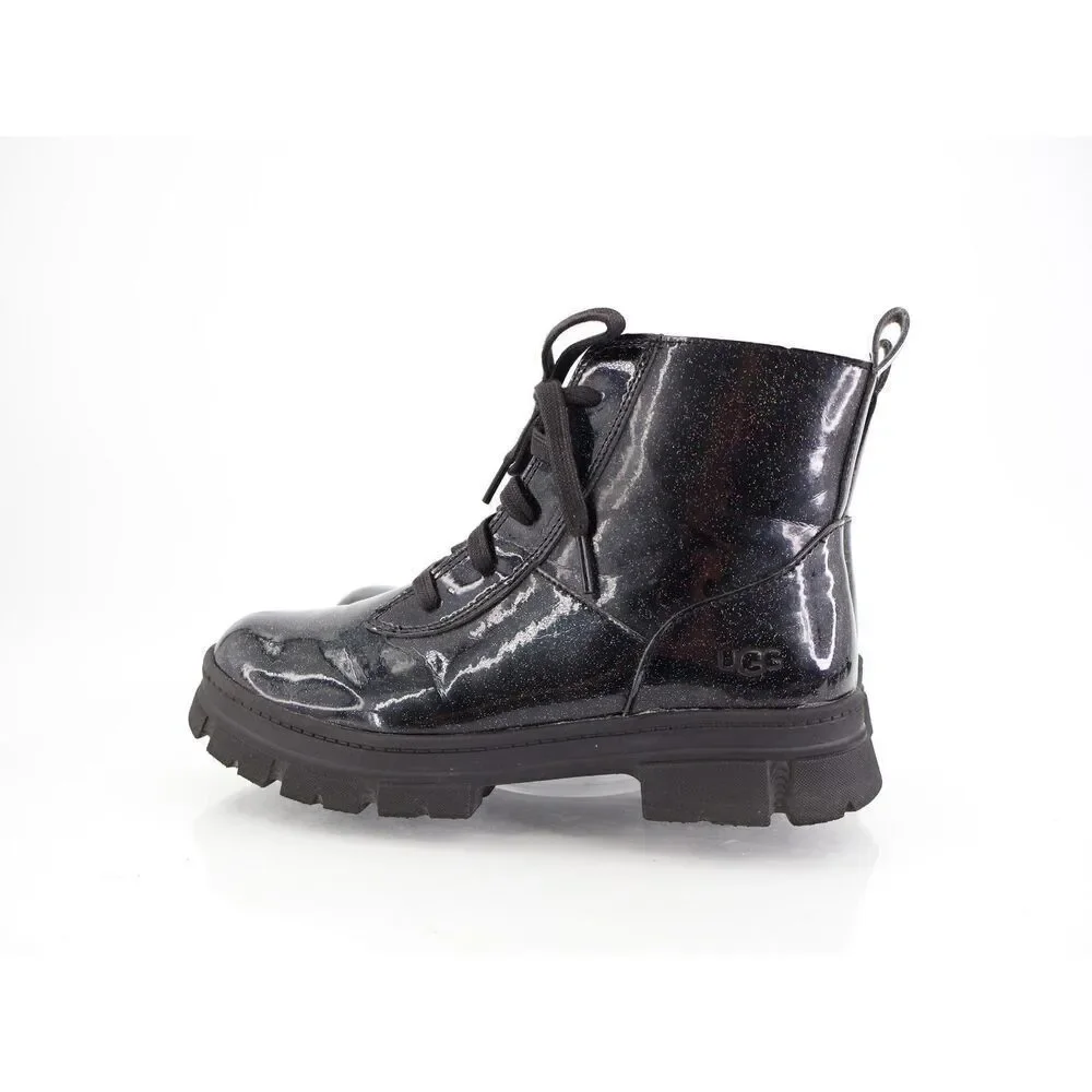 UGG Kids Ashton Glitter Boot Size 6 Girls Black Combat Lightweight Bootie